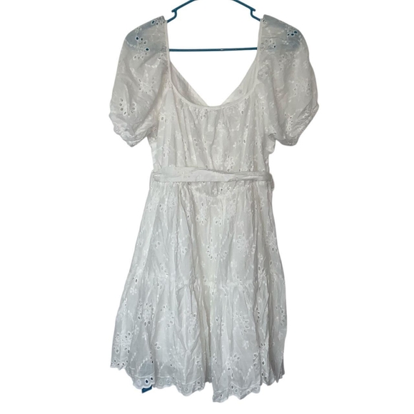 Cupshe Women's White Belted Floral Eyelet Dress - Picture 3 of 5